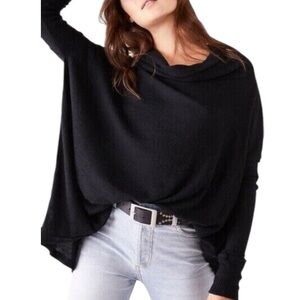 Free People Juicy Long Sleeve Cowl Neck Oversized Black Thermal Top Size S